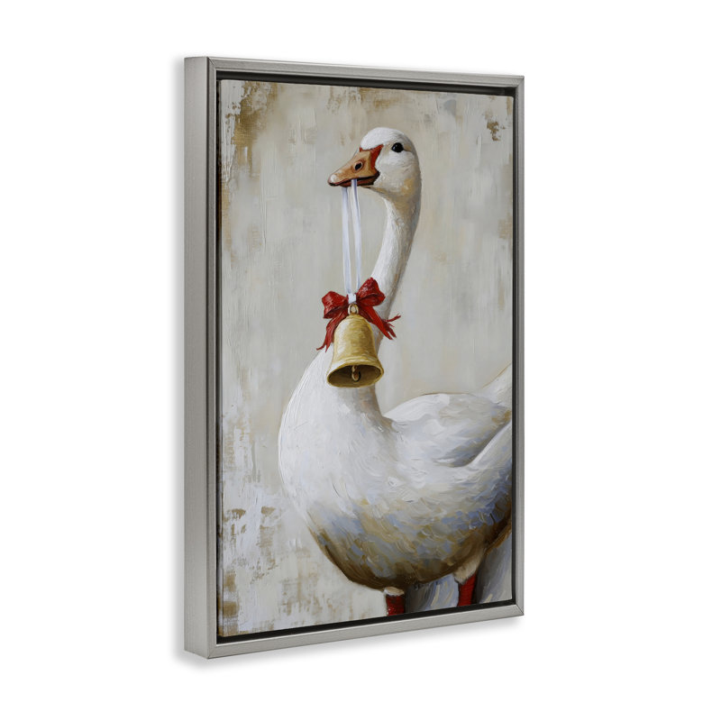 Cadre flottant Festive Jingle Goose, conception de Petal Prints Design, Cadre flottant gris lustré, H 31 po x l 21 po