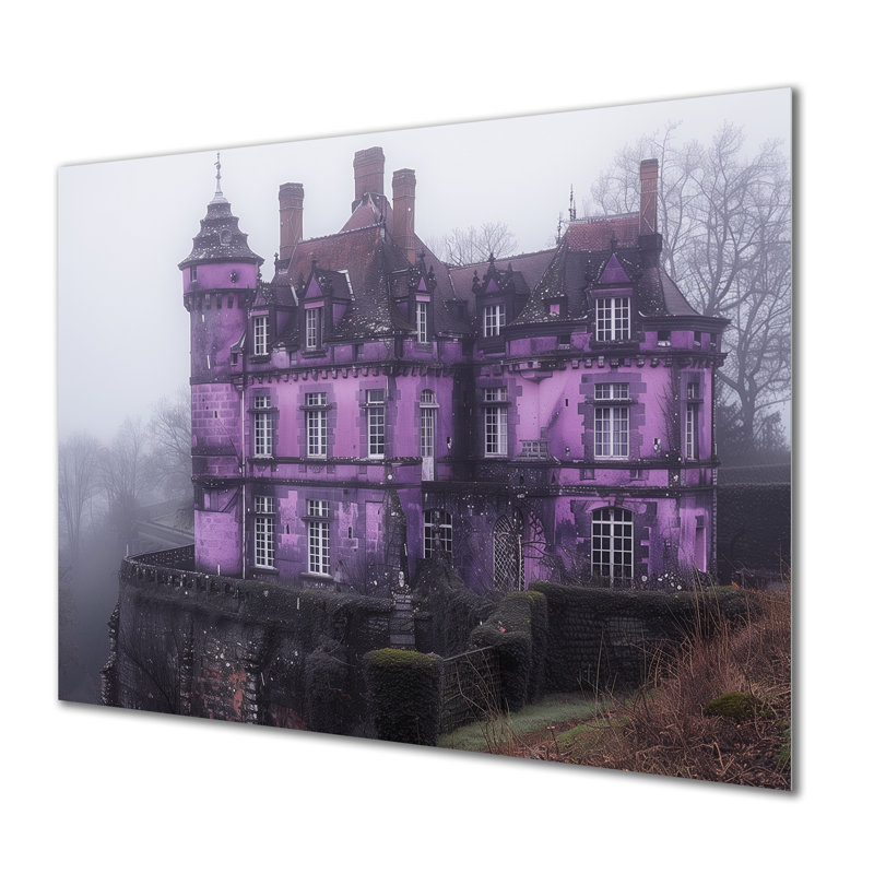 Mauve, gris, château romantique en Europe - Châteaux, art mural, Métal métal, H 12 po x l 20 po x P 1 po
