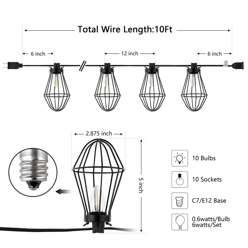 Baltimore 120'' Teardrop Caged String Lights