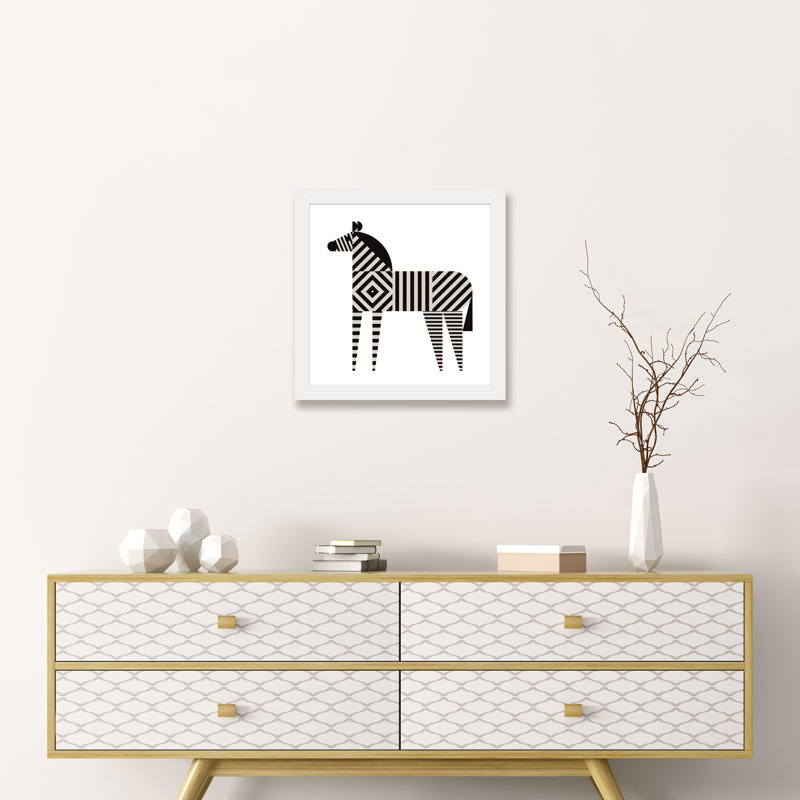 Décoration murale zèbre à rayures pour enfants, Papier encadré blanc, H 24 po x l 24 po x p 1 po