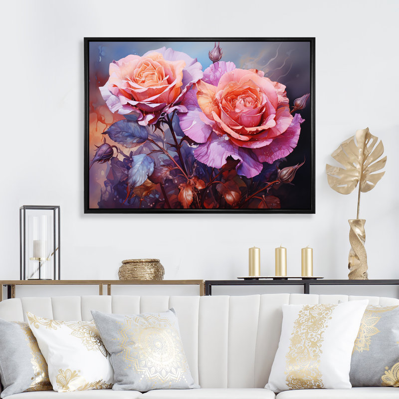 «Pink Misty Rose Spectrum», art mural arc-en-ciel II, Cadre flottant noir, H 12 po x l 20 po x P 1 po