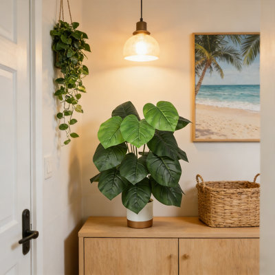 Plante artificielle avec pot, 18 feuilles de plantes artificielles, décoration Bonsai simulé, décoration de la maison, fête, bureau de mariage, plancher (style A6, 60 à 70 cm / 23,6 à 27,5 pouces)