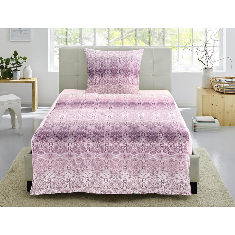 Organic Satin Duvet Cover Set, 140 x 200 cm - 2 Pillowcases (70 x 90 cm), Pale purple