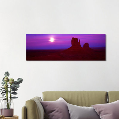 East Mitten And West Mitten Buttes At Sunset, Monument Valley, Utah, USA - Wrapped Canvas Panoramic Print