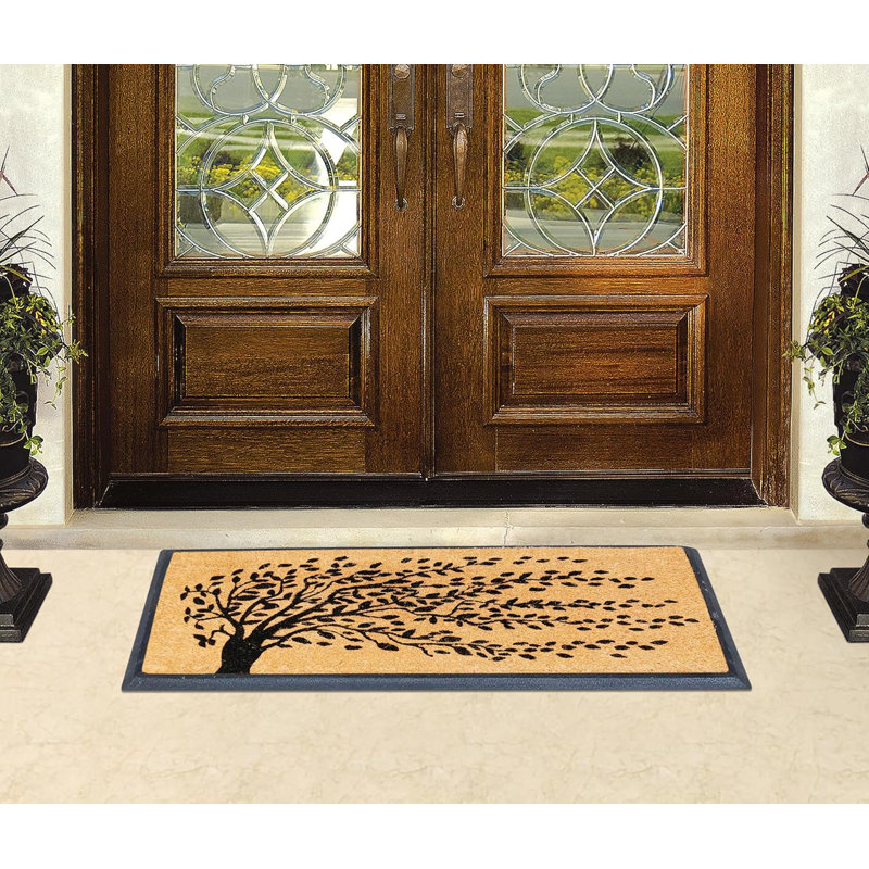 Falling Leaves Natural Coir & Rubber Large Thick Door Mat, 18" x 48" – Heavy-Duty Low-Profile Indoor/Outdoor Entry Mat