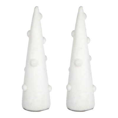 Décoration de Noël en forme de cône de Noël - ensemble de 2 - 5 po de diamètre x 20 po - Blanc