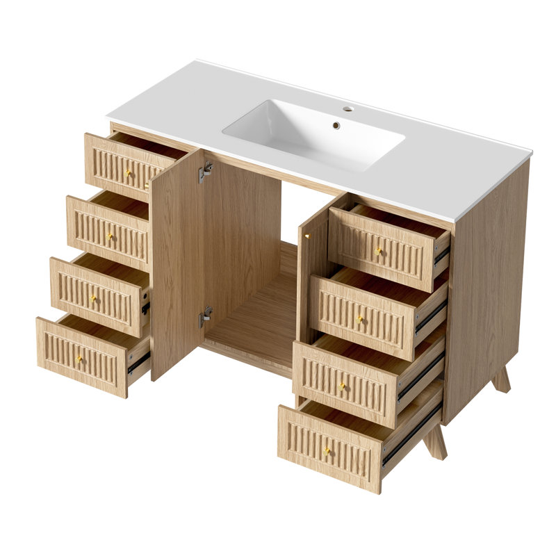 Meuble-lavabo simple lavabo de 121 cm (47,56 po) avec comptoir en SMC et 8 tiroirs de rangement