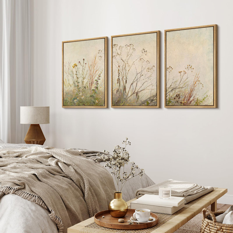 " Rustic Wildflower And Tree Whispering Blooms Modern Art Decor Chic Living Room Bedroom Office " 3 - Pieces, 36" H x 24" W