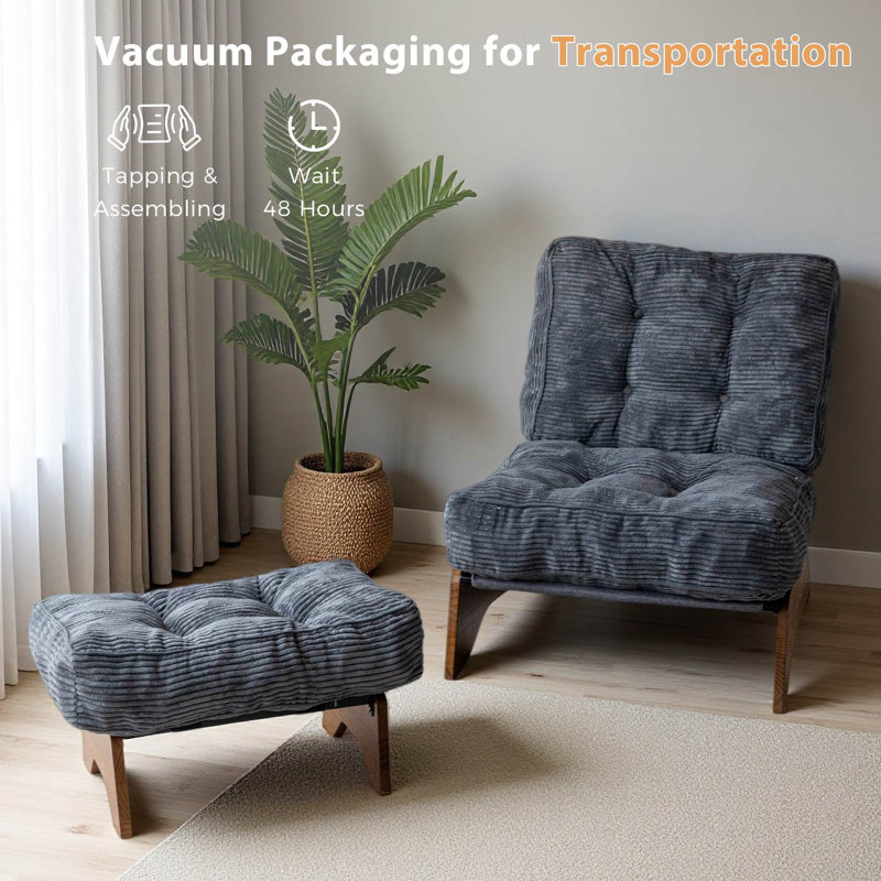 Lounge Chair with Ottoman,Adjustable Backrest Tufted Accent Chair with Footrest Set, Dark Gray