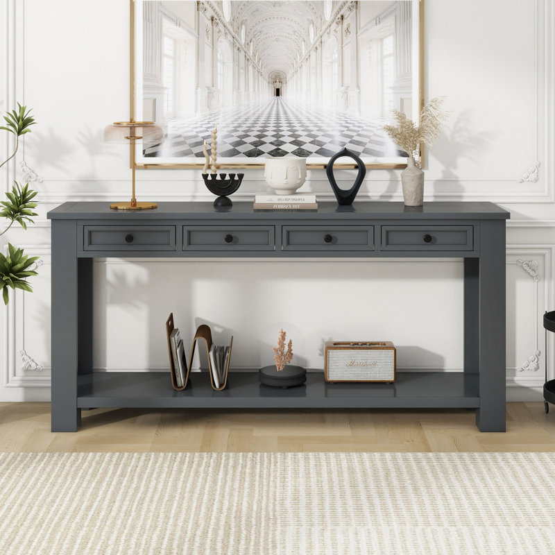 Console / canapé avec tiroirs de rangement et tablette inférieure pour le vestibule (brun clair)
