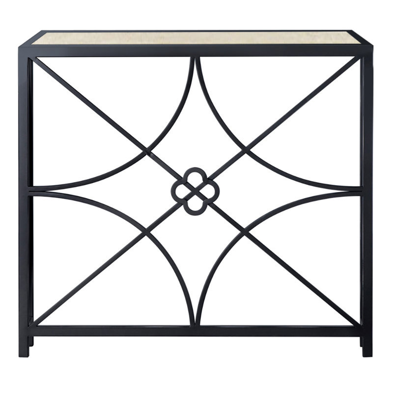 37" Console Table, Lite Travertine, Flat Black