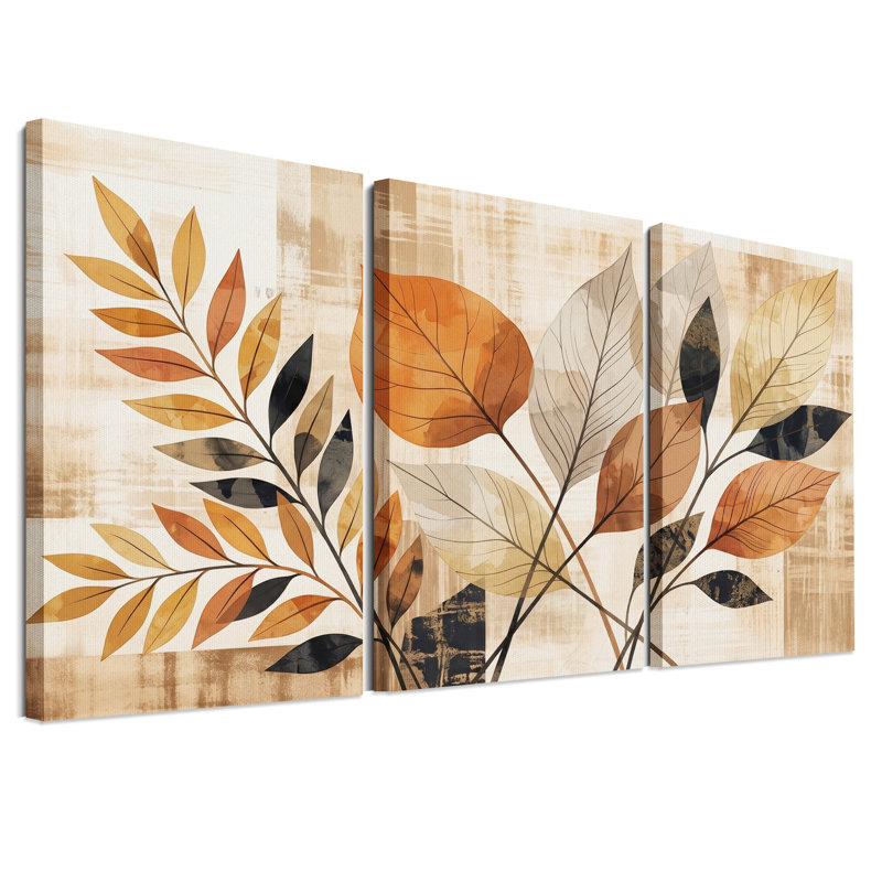 Ensemble de 3 toiles murales stylisées aux motifs rouille, noir et crème, 18"H x 12"W x 3pcs