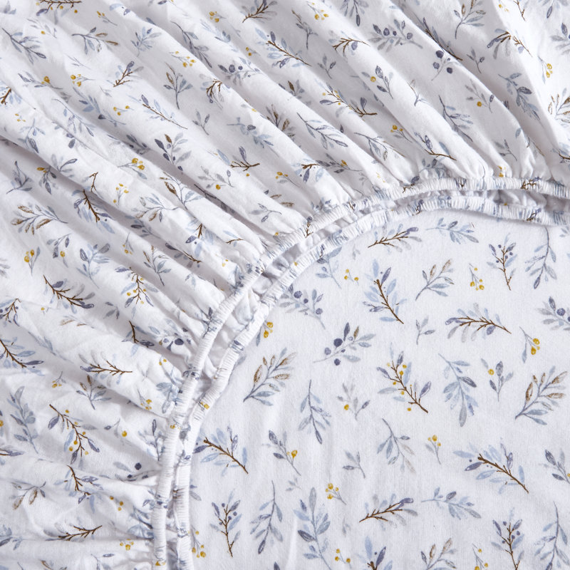 Ensemble de draps en flanelle avec feuilles et baies blanches, Ensemble de draps pour très grand lit avec trois 