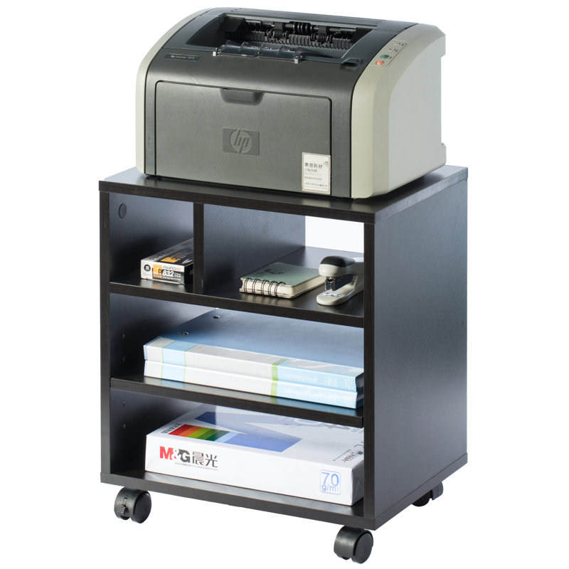 Black Wooden Office Storage Printer Stand with Wheels