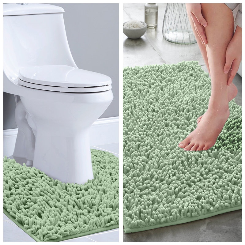2 Piece Set Rectangle/U-shaped Bath Mat, Sage Green