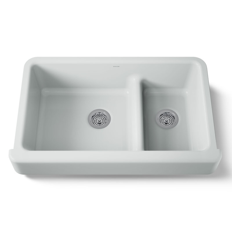 Whitehaven® 36" L x 22" W Double Basin Farmhouse/Apron Kitchen Sink, Ice Grey
