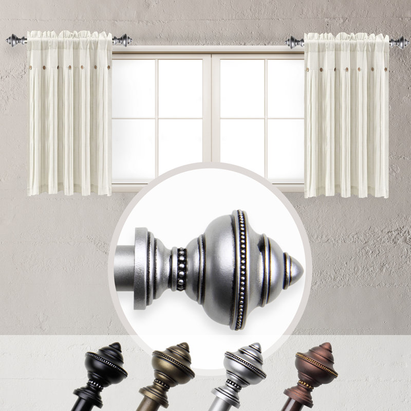 Ambo Steel Rod/ Resin Finial Adjustable 12'' to 20'' 0.63'' Single Curtain Rod, Satin Nickel