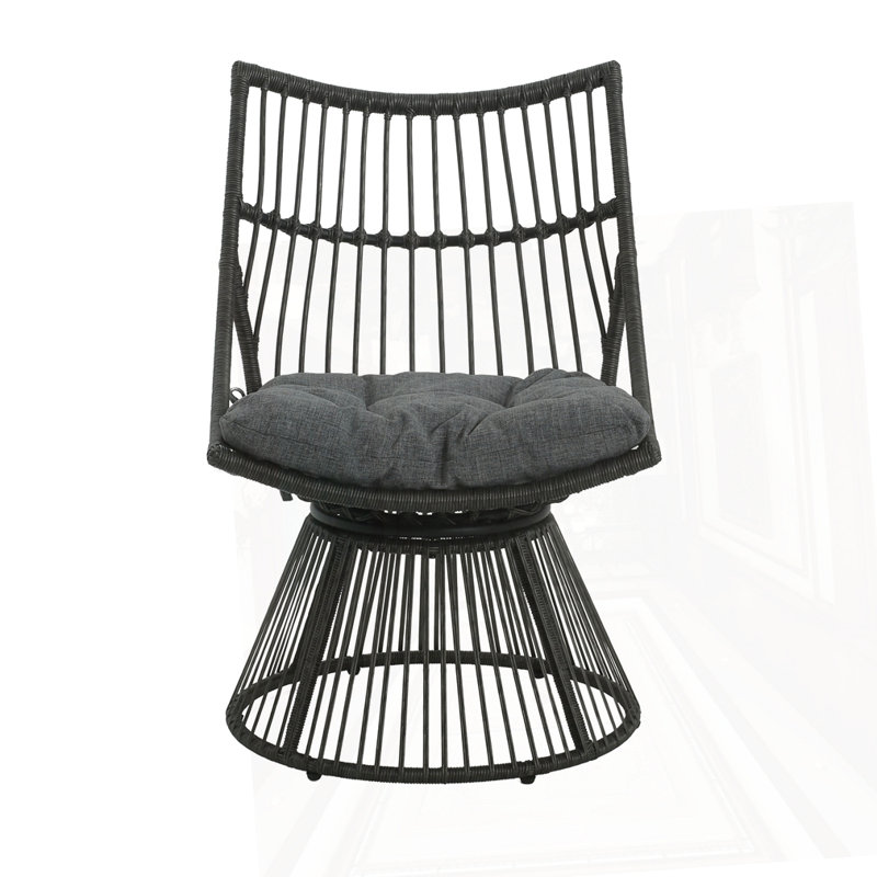 WICKER HIGH-BACK CHAIR, Dark Gray Cushion/Black Frame