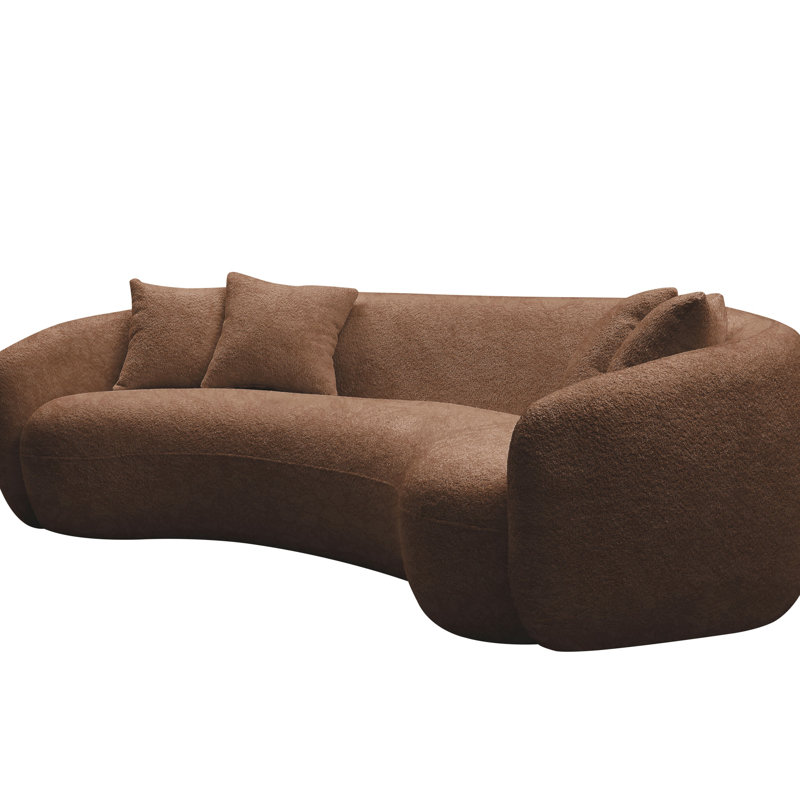102'' 5-Seater Boucle Sofa Modern Sectional Half Moon Leisure Couch Curved Sofa Teddy Fleece Velet, Brown Boucle