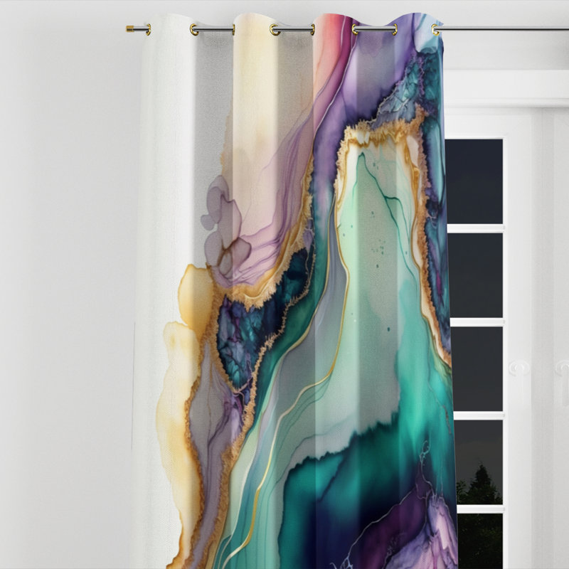 Averlee - Rideau occultant avec œillets en marbre abstrait - 1 panneau, l 52" x L 95", Œillets dorés