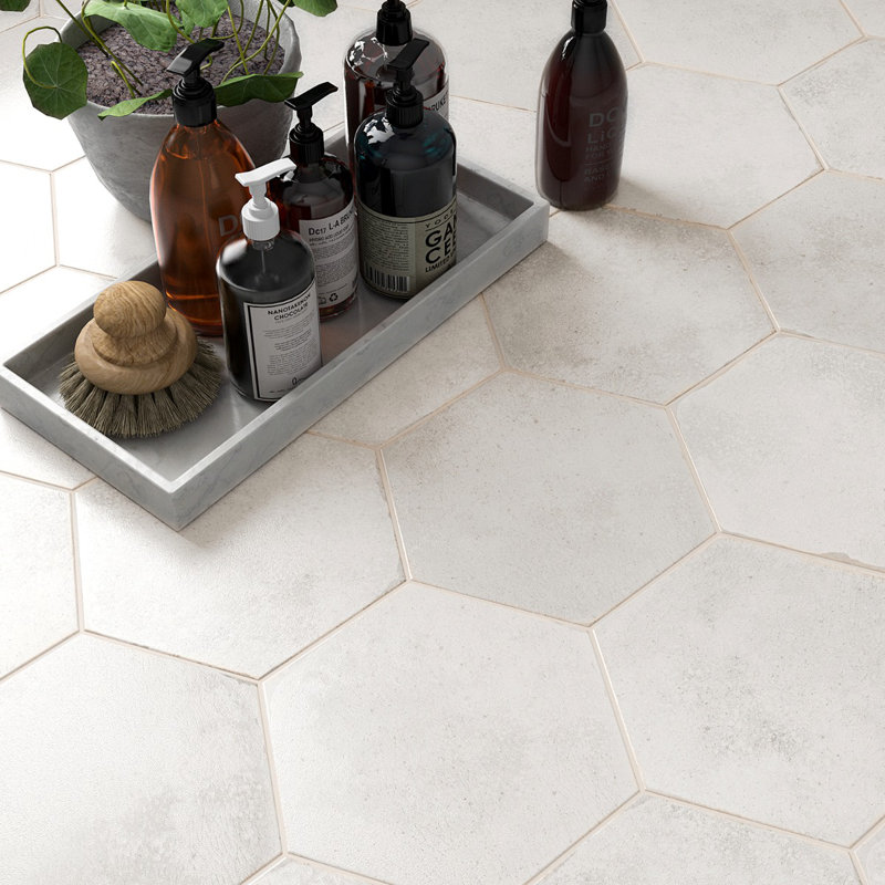Kalay 9" Hexagon Polished Porcelain Tile, White