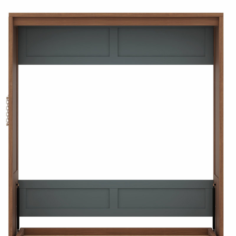Multi-Functional Wall Bed with Foldable Desk, Murphy Bed Space Saving Solution, Walnut/Gray