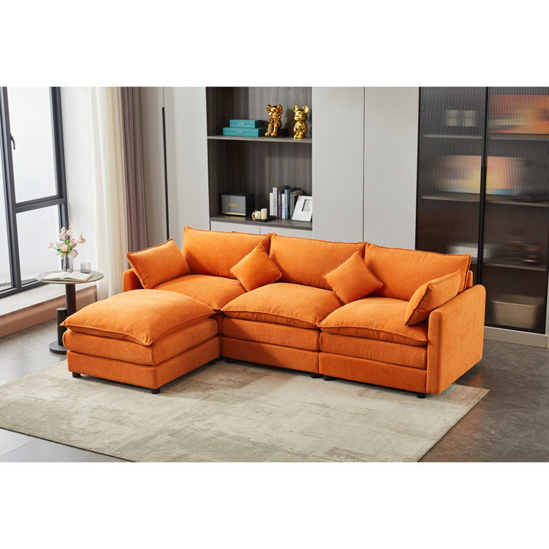 Canapé modulaire modulaire, canapé 3 places avec repose-pieds, canapé en forme de L moderne, Vert