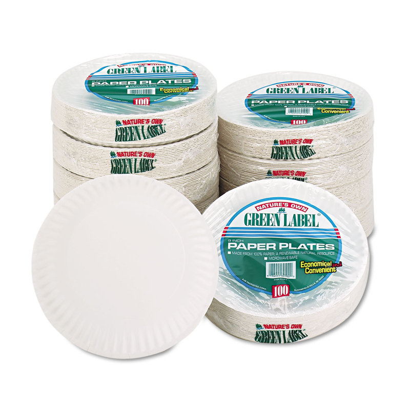White 9" Compostable Paper Plates, 100-Pack