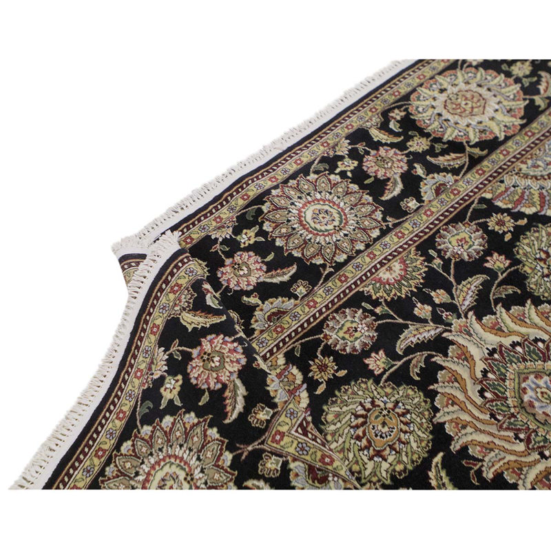 Tapis brun foncé / ivoire en laine noué à la main de conception unique 8 pi 9 po x 11 pi 9 po