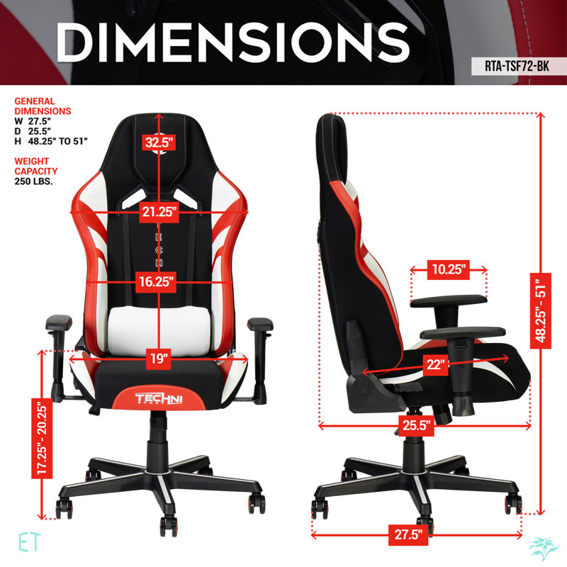 Fauteuil de jeu Techni Sport, Argent argent, Noir / Rouge