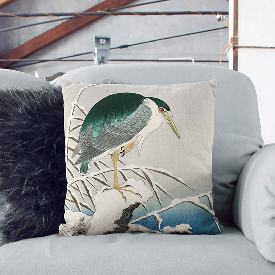 A Heron in the Snow by Ohara Koson Cushion with Filling