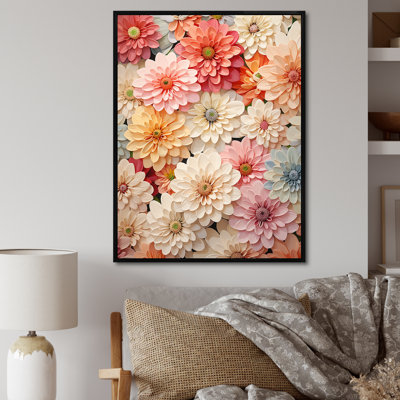 Collage de fleurs de zinnias roses sur toile