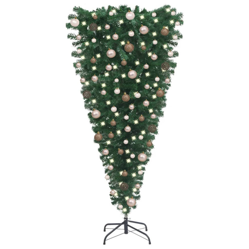 Arbre de Noël artificiel à l'envers avec lumières DEL et boule, 5 x 3 ft, With 61 Rose Gold Balls