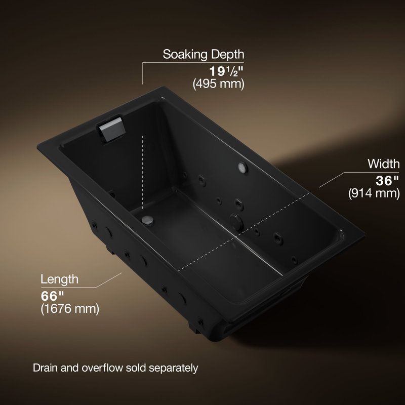 Tea-for-Two 66" x 36" Dop-In Effervescence Whirlpool Bath with Spa Package, Black Black™