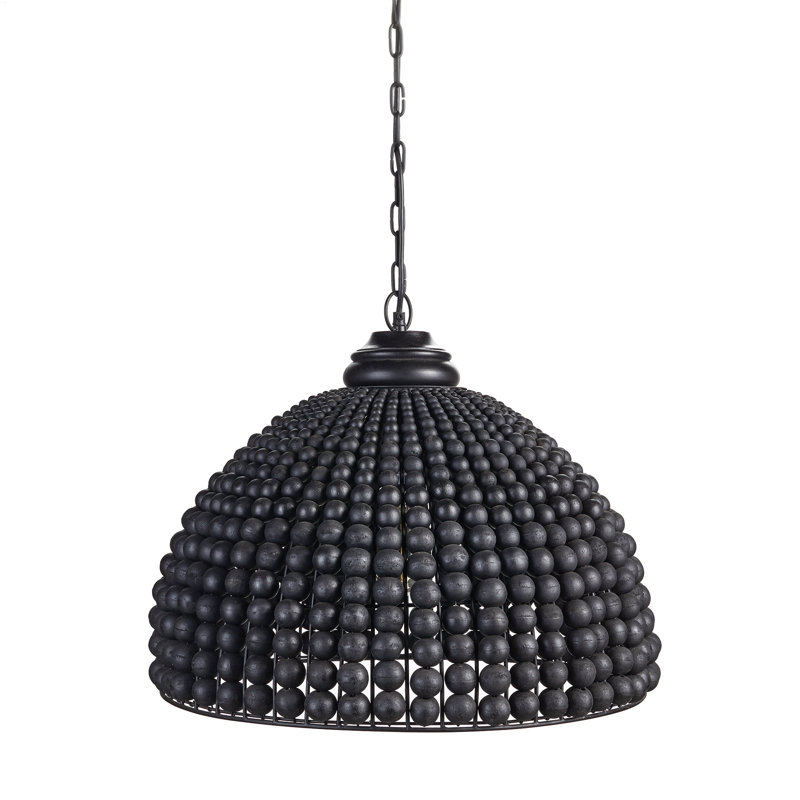 Lindy Oversized Wood Bead Dome Pendant Light in Blackwash