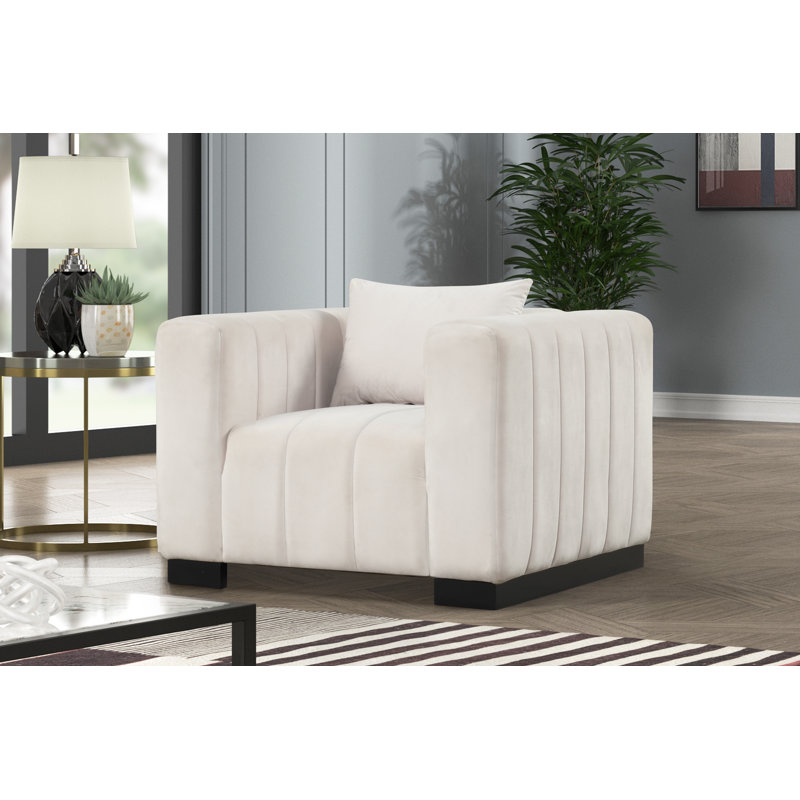 Deakyne 3 - Piece Velvet Living Room Set, White Velvet, Black