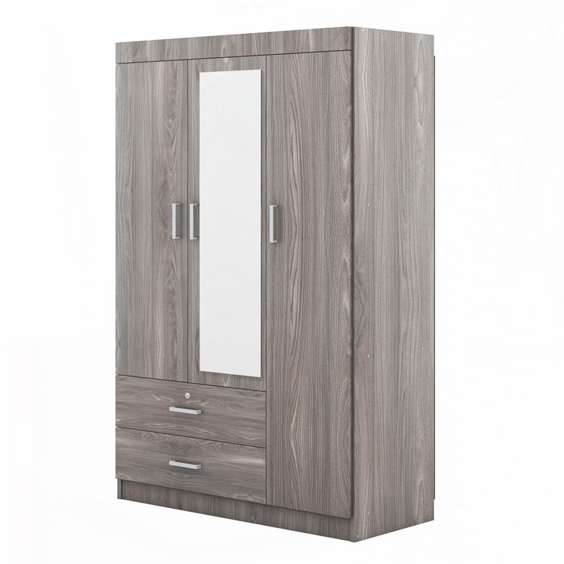 Armoire-penderie à 3 portes avec tablettes, Gris