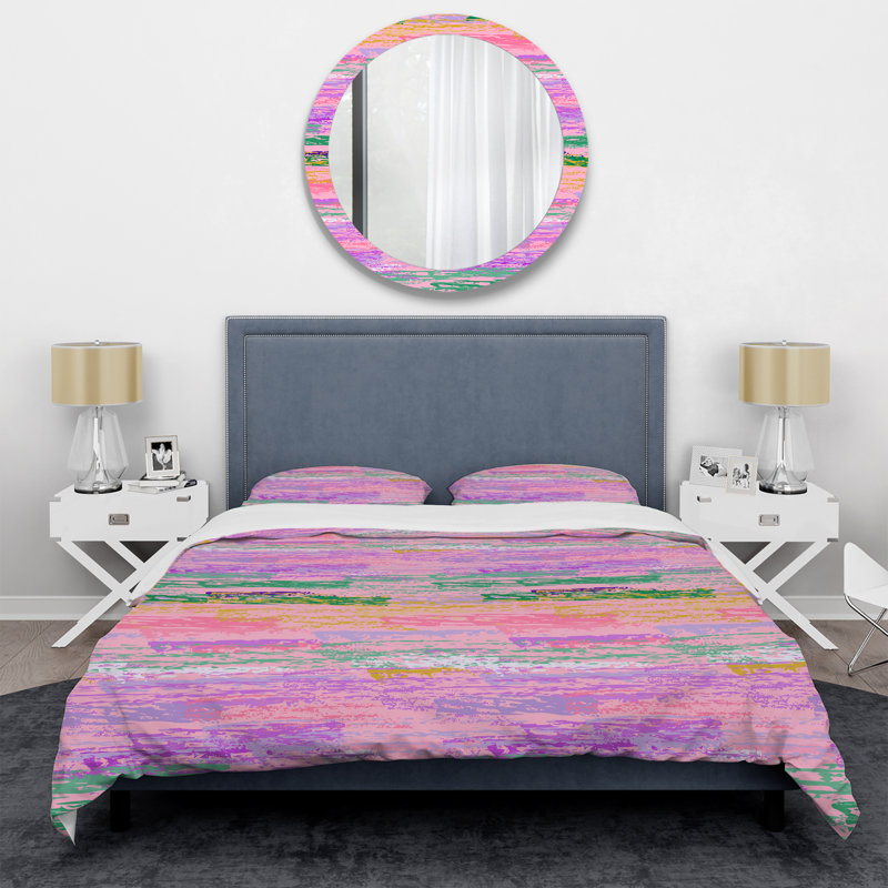 Multicolore grunge rayé - ensemble de housse de couette abstrait - microfibre de polyester