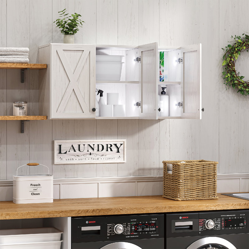 Armoire murale de ferme l 35 po x H 19 po avec portes de grange, armoire de rangement murale pour la cuisine, le garage et la salle de lavage