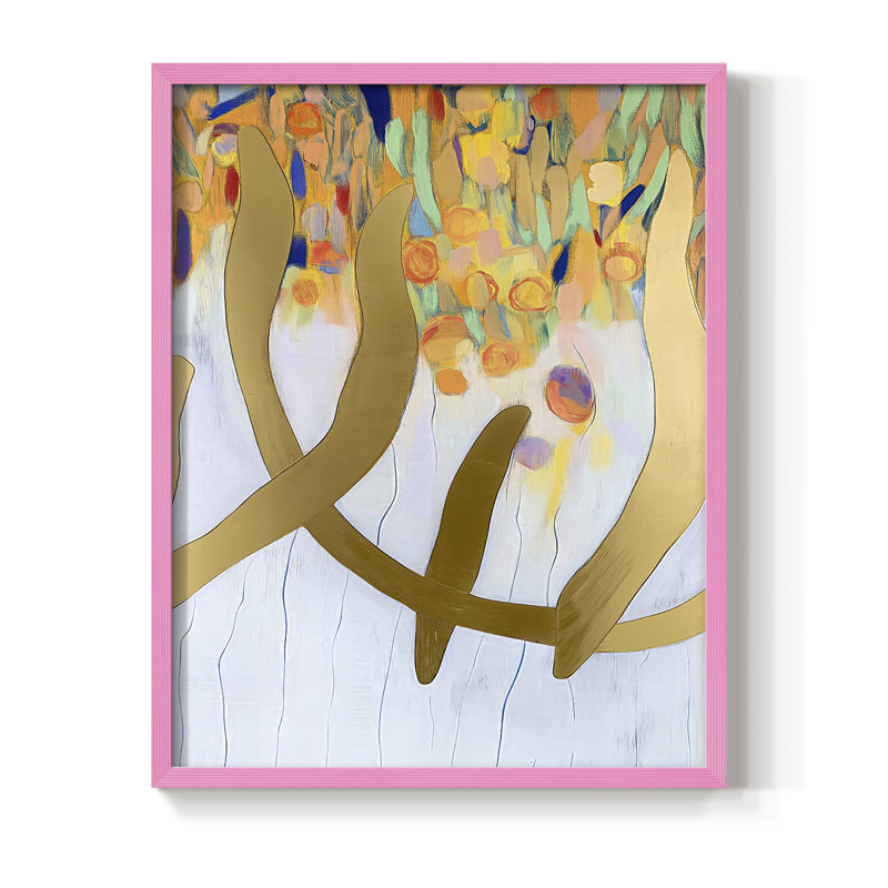 Impression abstraite encadrée XXI - prête à être suspendue - fabriquée aux États-Unis, H 14 po x P 11 po, Rose