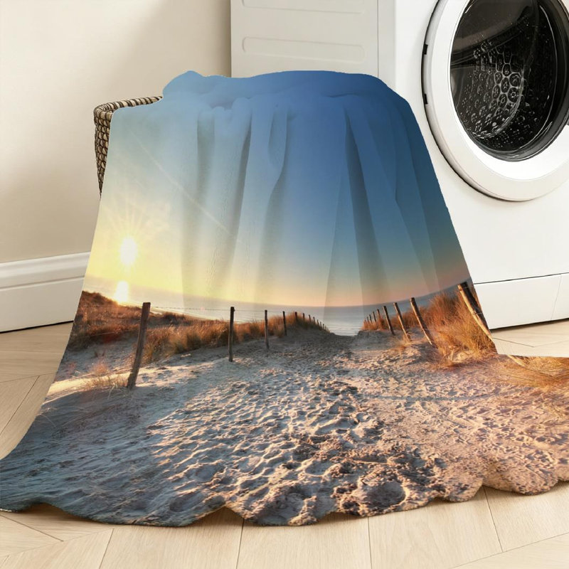 Jeté en flanelle de polaire bleue ultra douce, lumière du soleil sur le chemin de sable, Jeté 30 po x 40 po