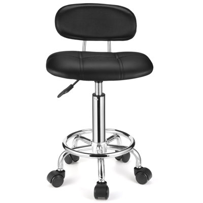 Square Rolling Stools With Backrest Height Adjustable Swivel Stool With Wheels Black