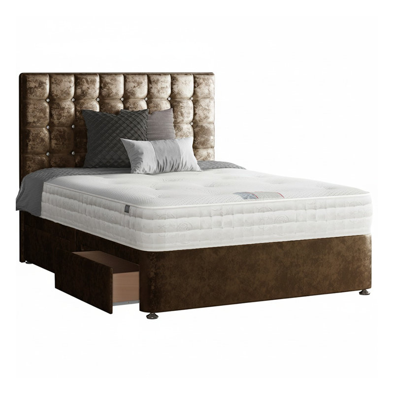 Galarza Upholstered Divan Bed, Single (3'), Truffle, 2 Left Drawers