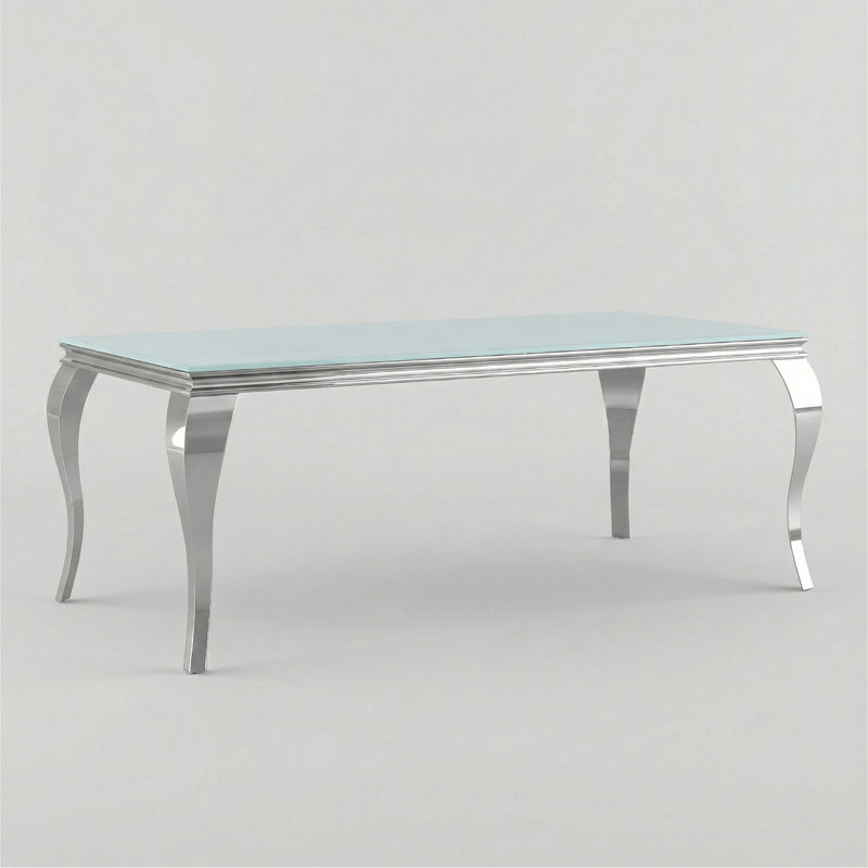 Jolie Glass Top Metal Base Dining Table, White