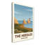 The Needles, England - Romantic Coastal Travel Poster of Isle of Wight Chalk Stacks and Lighthouse. Giclee Print on Wrapped Canvas. Wall Art, Home Decor - Natural Landmarks, England 1 Piece Wrapped Canvas Wall Art-746895687