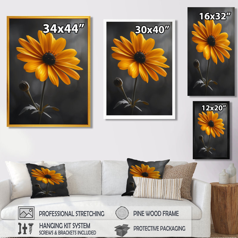 Jaune jaune noir Splendor Marigold Photo II - Marigold Wall Art Living Room, H 30 po x l 40 po