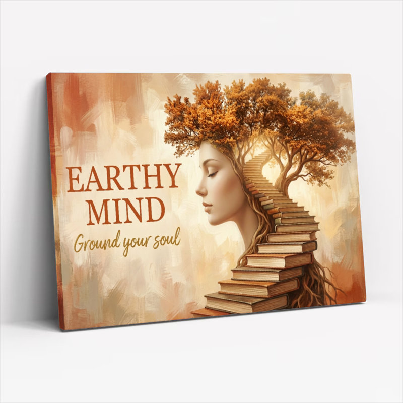 Tableau mural sur toile représentant un arbre et des livres, idéal pour la maison, le bureau ou un espace de méditation.