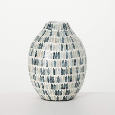 Sullivans Blue Bamboo Capiz Urn Vase 11"H