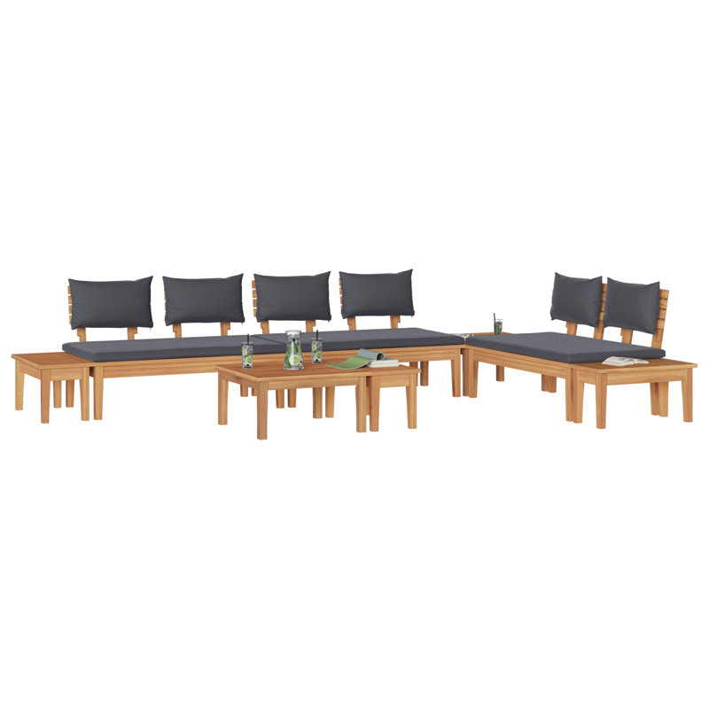  Ensemble de banc de jardin 5 pièces avec coussins - bois de teck massif, Noir