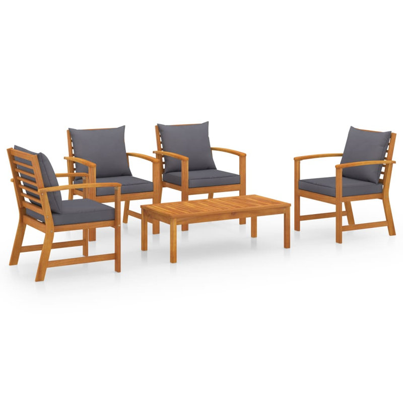 Klakki 5 Piece Lounge Chair with Cushions, Dark Gray, Brown